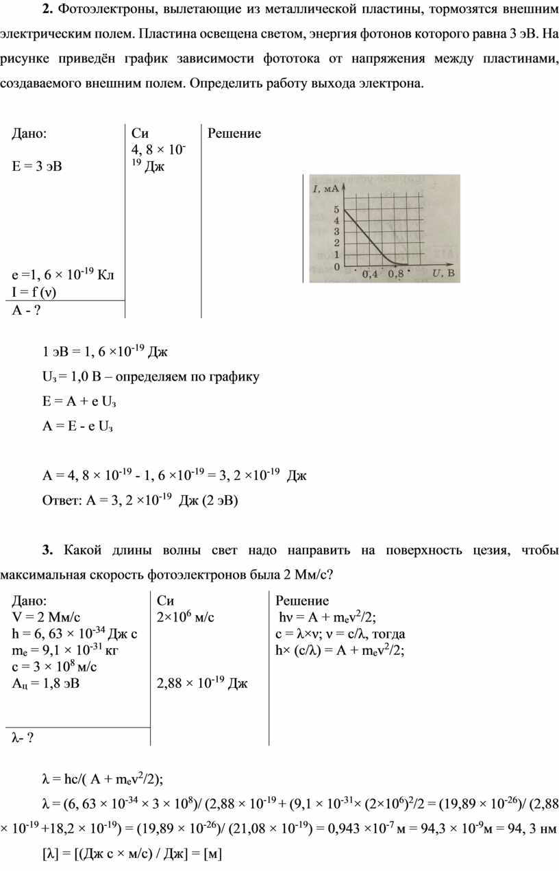 Фотоэлектроны вылетающие из металлической пластины тормозятся электрическим полем 3 эв на рисунке