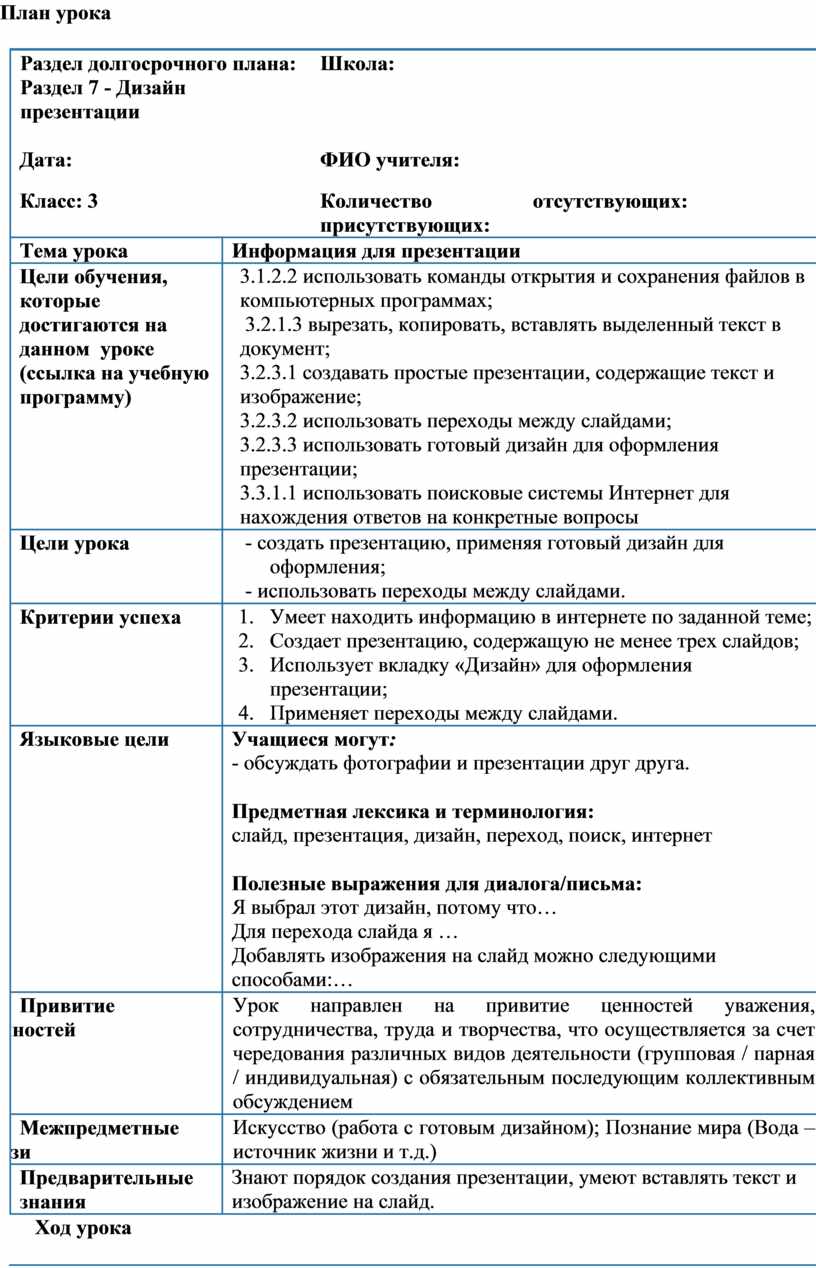 Информация для  презентации_Краткосрочный план