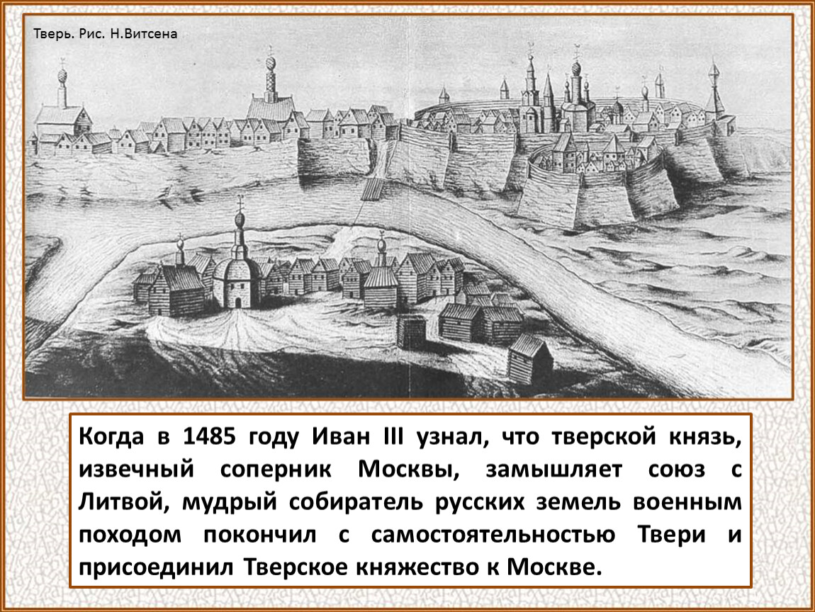 Присоединение твери князь. Тверское княжество Иван 3. Тверское княжество 1485. Тверь 1485 год. Присоединение Твери к Москве.