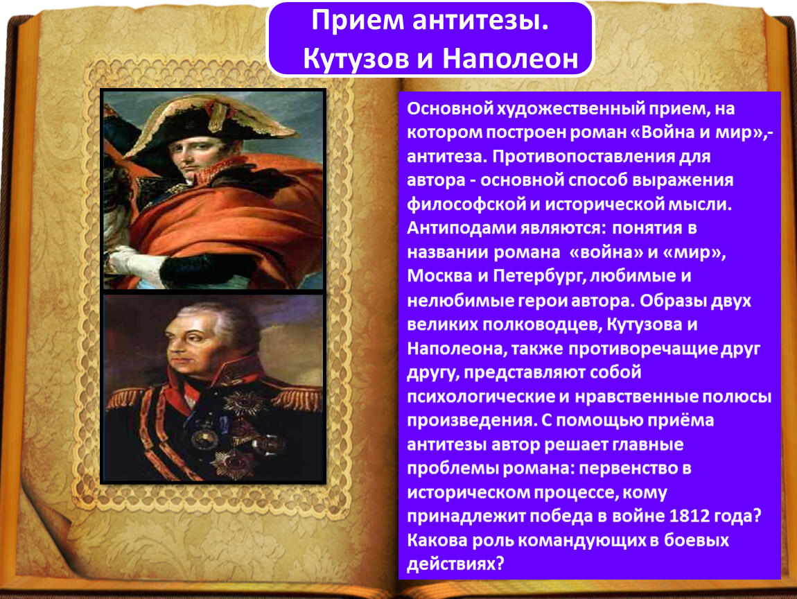 Как толстой описывает наполеона. Образы Кутузова и Наполеона. Антитеза Наполеон Кутузов.