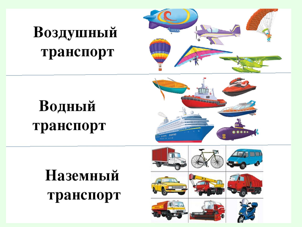 Любые виды транспортных средств. Виды транспорта. Транспорт Наземный Водный воздушный. Транспорт для дошкольников. Виды транспорта для детей.