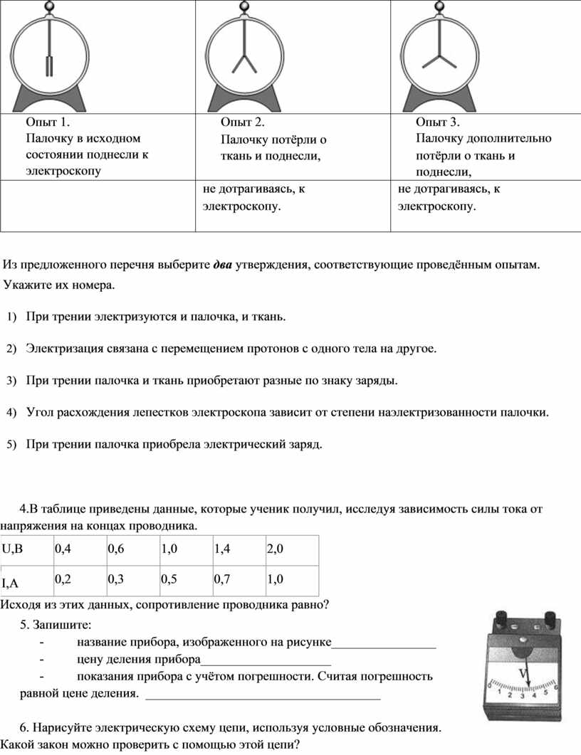 Контрольная работа 3 по теме электрические явления. Контрольная работа № 3 «электрические явления». Опыты с электроскопом. Лабораторная работа электроскоп.