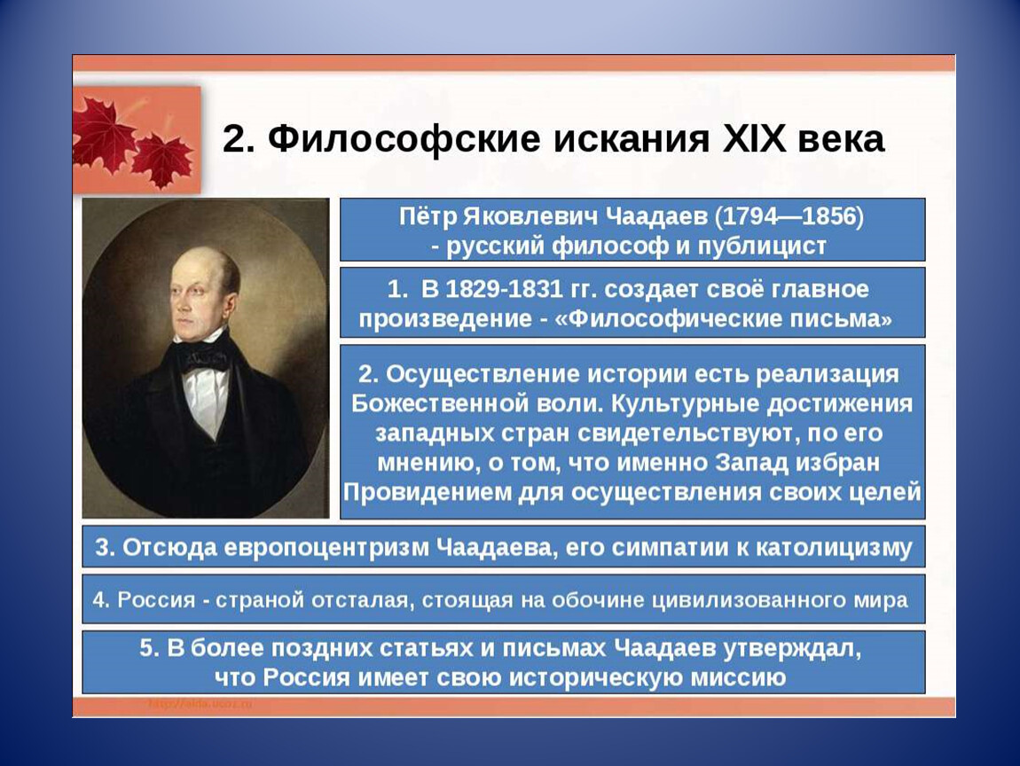 История россии основная идея. Чаадаев (1794 – 1856).