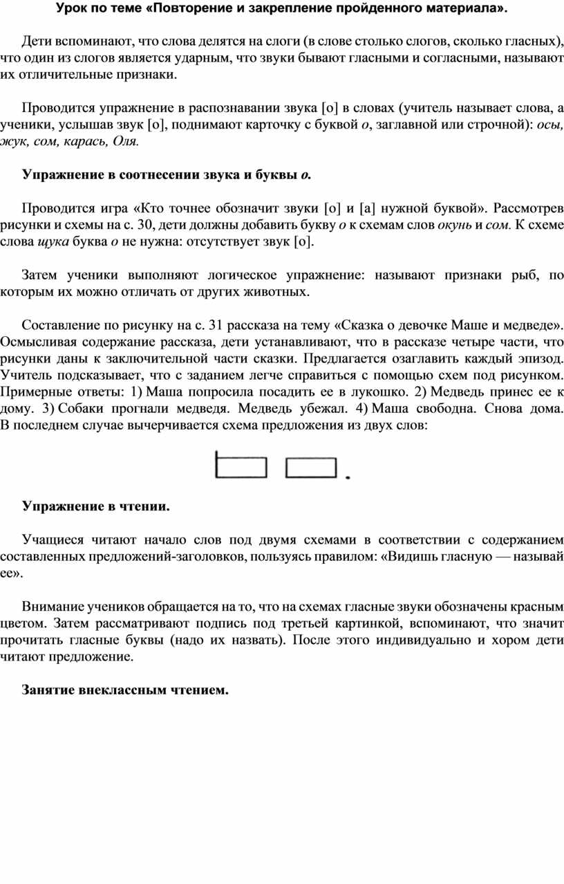 По схеме повторение пройденного материала освоение нового материала отработка навыков применения