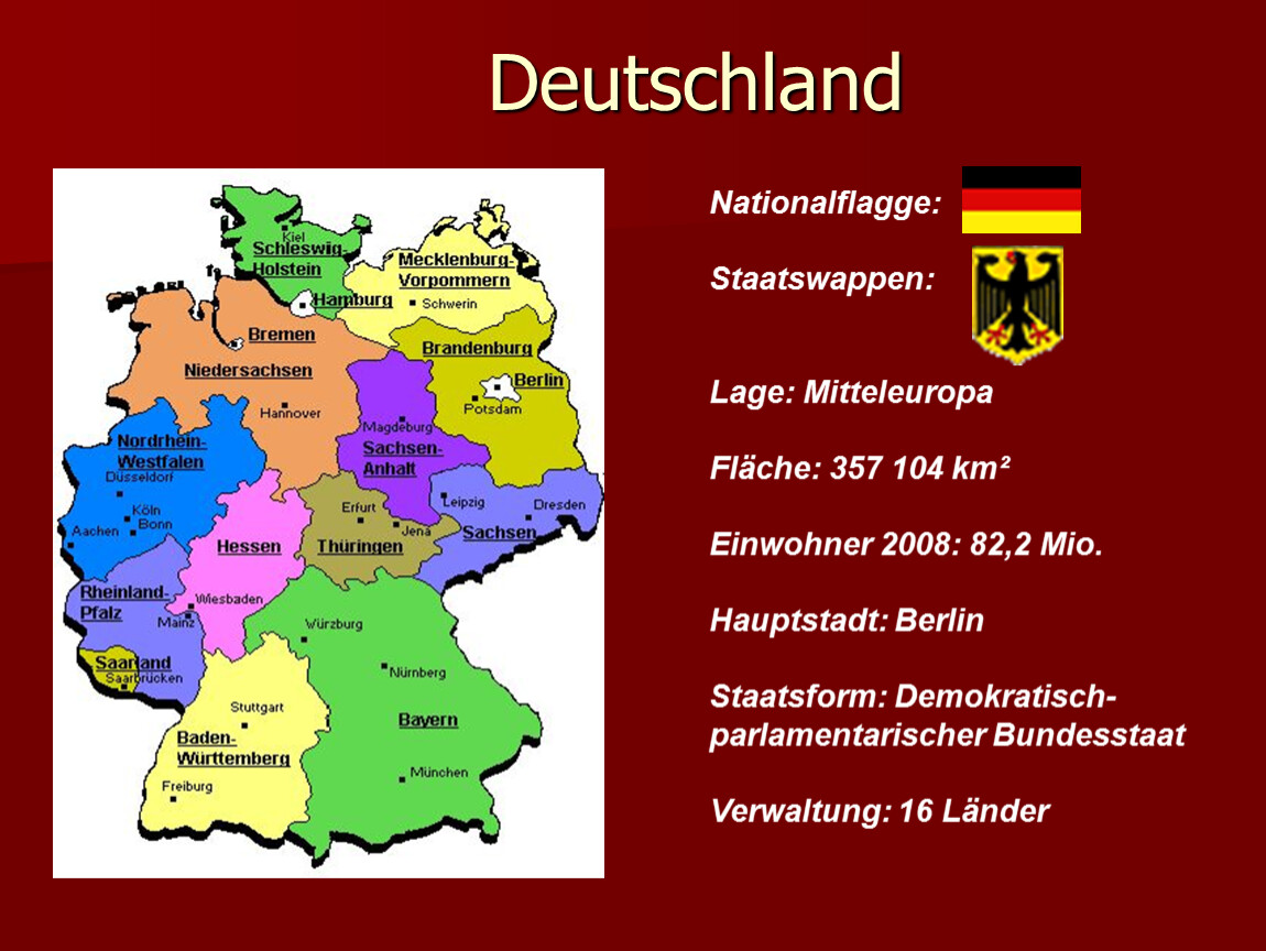 Германия на английском. Германия на немецком. Площадь Германии на немецком языке. Города Германии на немецком языке. Федеральные земли Германии презентация.