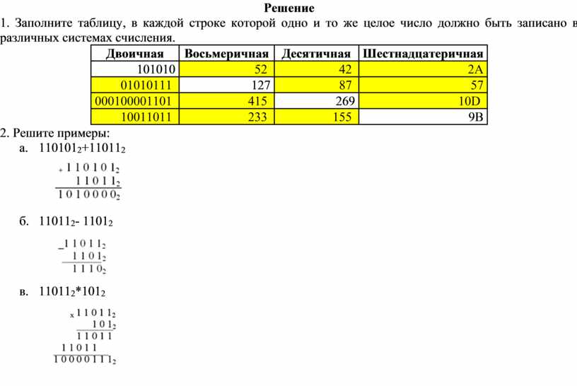 Заполните таблицу в каждой строке