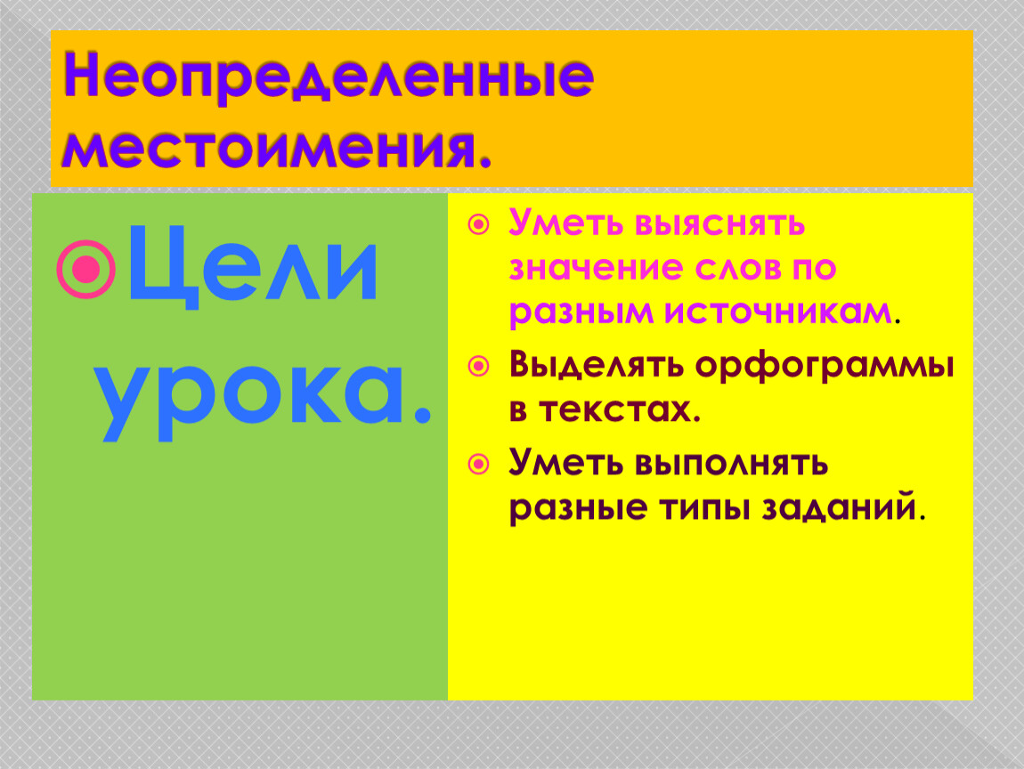Неопределенные местоимения. Цели урока