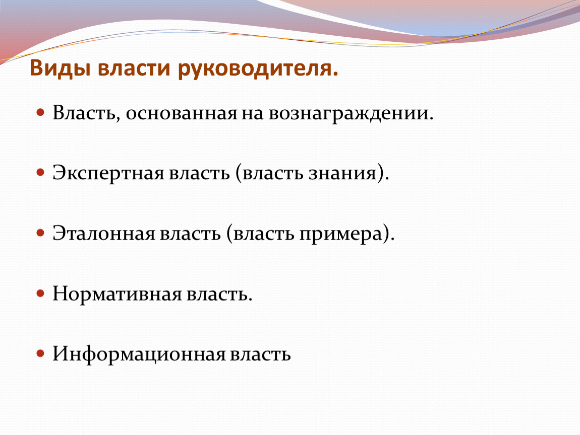 Виды власти руководителя презентация