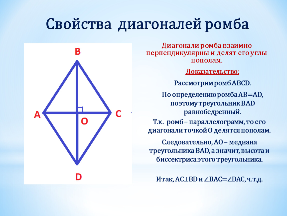 Сформулируйте и докажите свойства диагоналей ромба. Диагонали ромба. Свойства диагоналей ромба. Свойства диагоналей Ром. Диагонали ромба перпендикулярны.