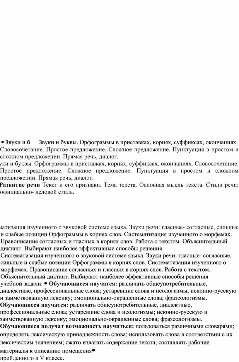 Рабочая программа по русскому языку 6 класс УМК Ладыженской