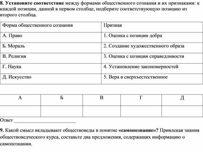 Установите соответствие между видами познания