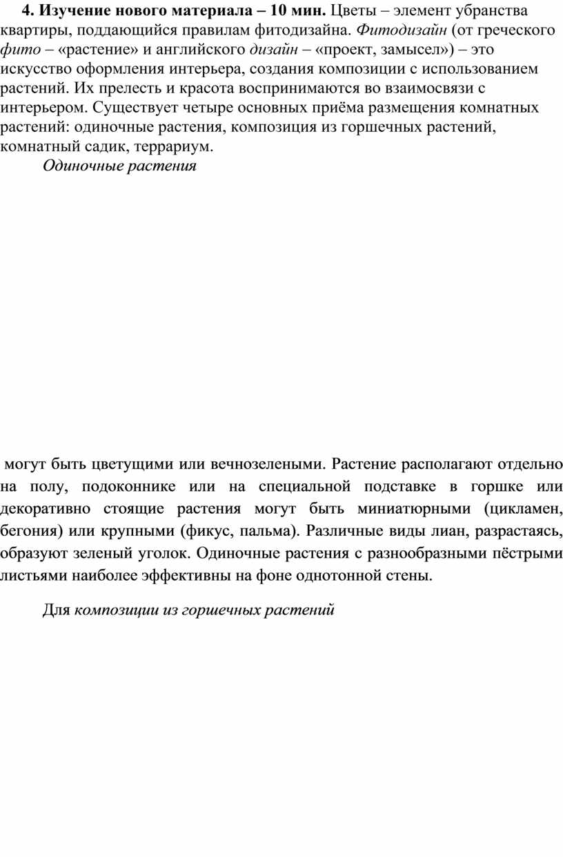 Урок технологии 6 класс комнатные растения в интерьере