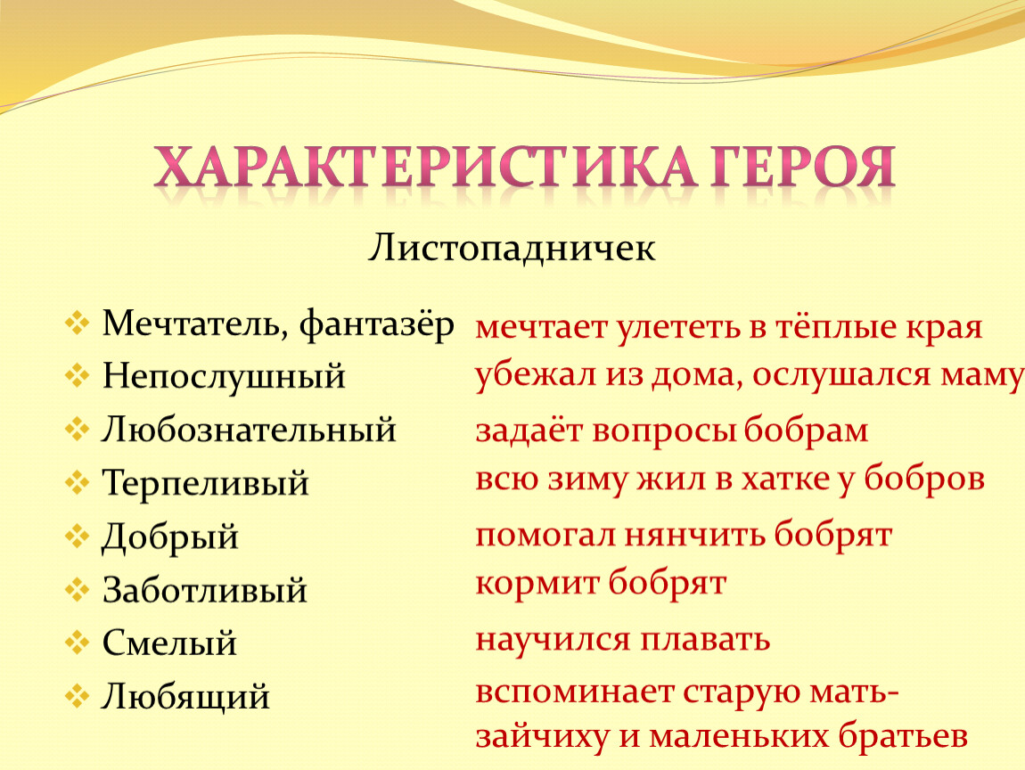 Особенности персонажа. План к рассказу Листопадничек. Паспорт героя Листопадничка. Характеристика героя Листопадничка. Листопадничек характеристика.