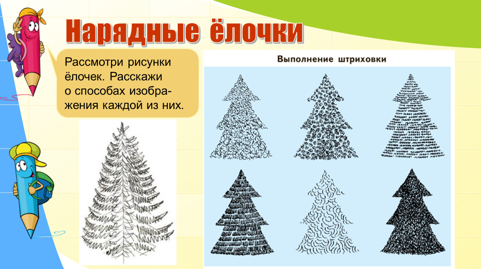 Какие есть признаки рисунка. Елка изо 2 класс. Урок изо нарядные елочки Графика. Изо рисуем елку 2 класс. 2 Нарядные ёлочки.