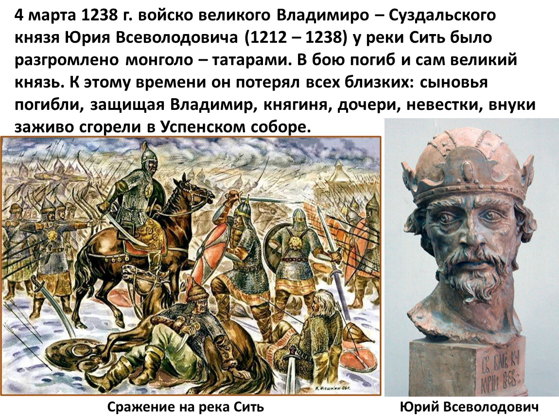 Участник на реке сити. Битва на реке сить — 1238 г.. Битва на реке Сити Батый.