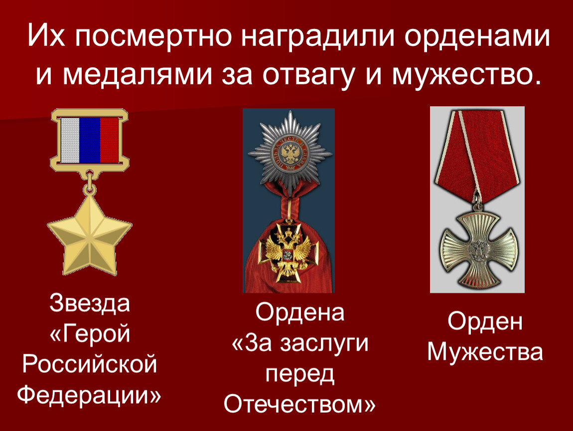 Награждены посмертно список. Герой посмертно награжден орденом Мужества. Орден Мужества посмертно медаль. Награды героев Отечества. Орден героя Отечества.