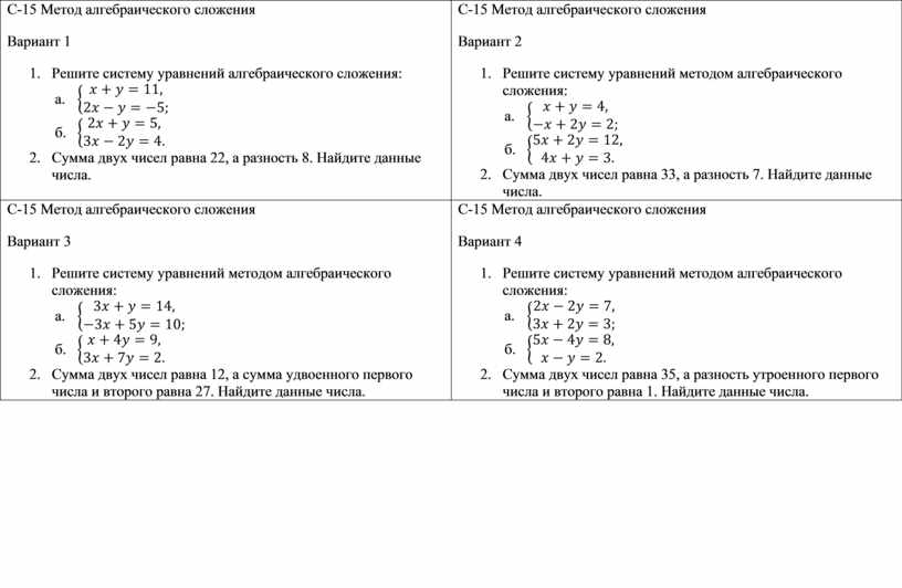 Метод алгебраического сложения 7 класс. Система линейных уравнений алгебраическое сложение.