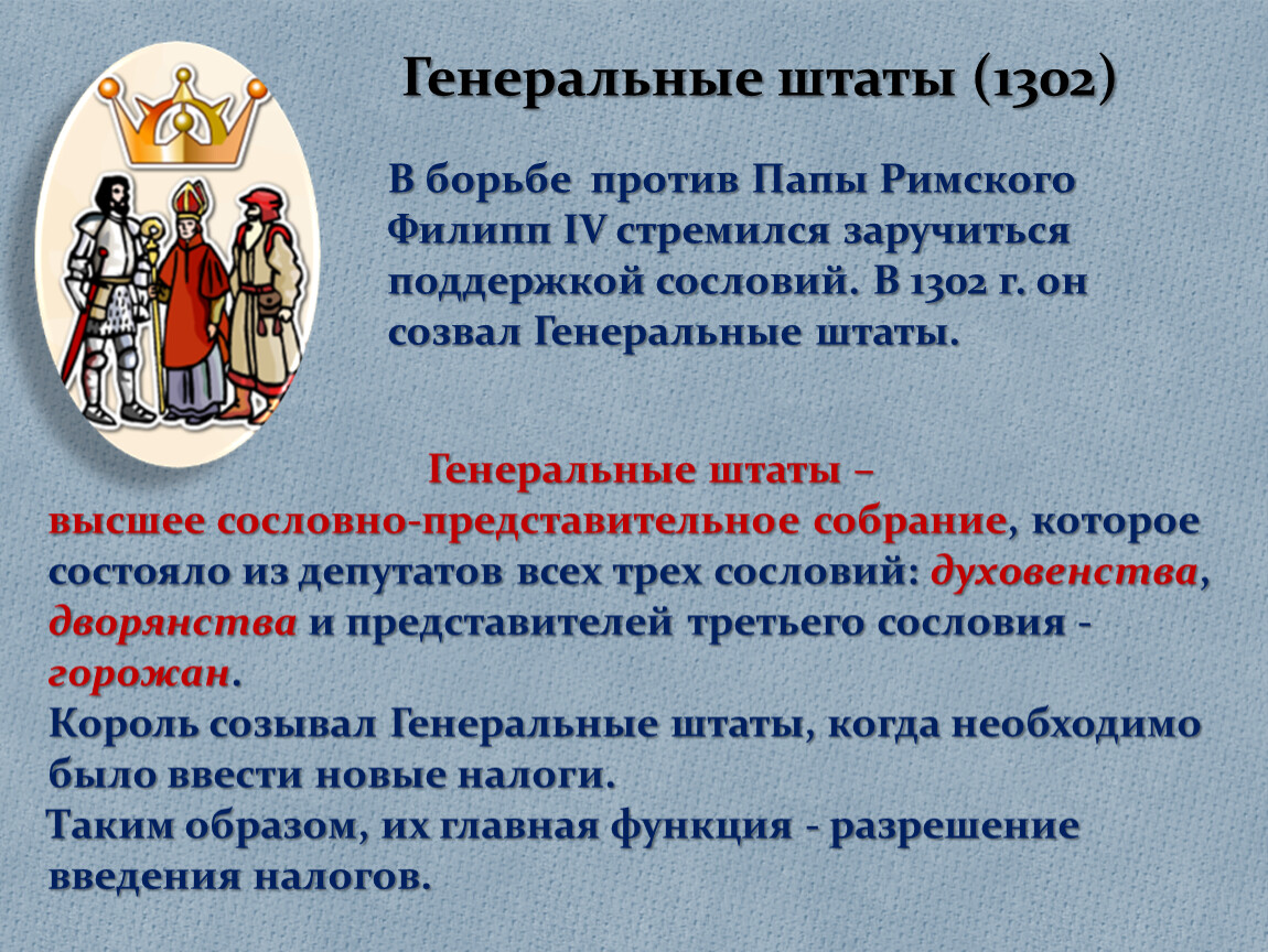 Договор между папой римским и государством. Функции генеральных Штатов. Созыв генеральных Штатов во Франции 1302. Возникновение генеральных Штатов. Генеральные штаты полномочия.