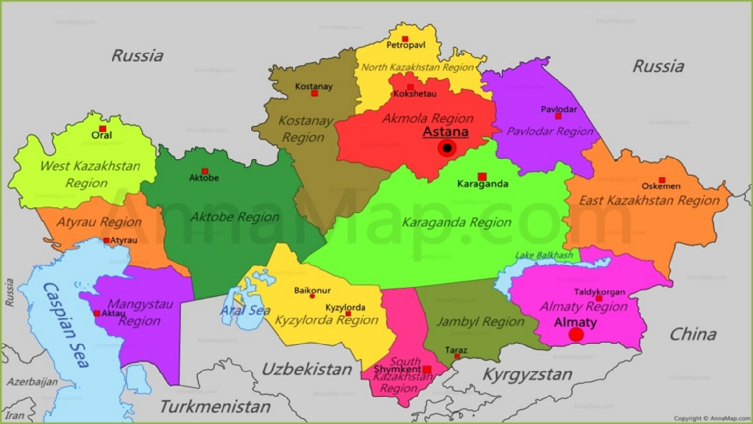 Карта Казахстана с областями