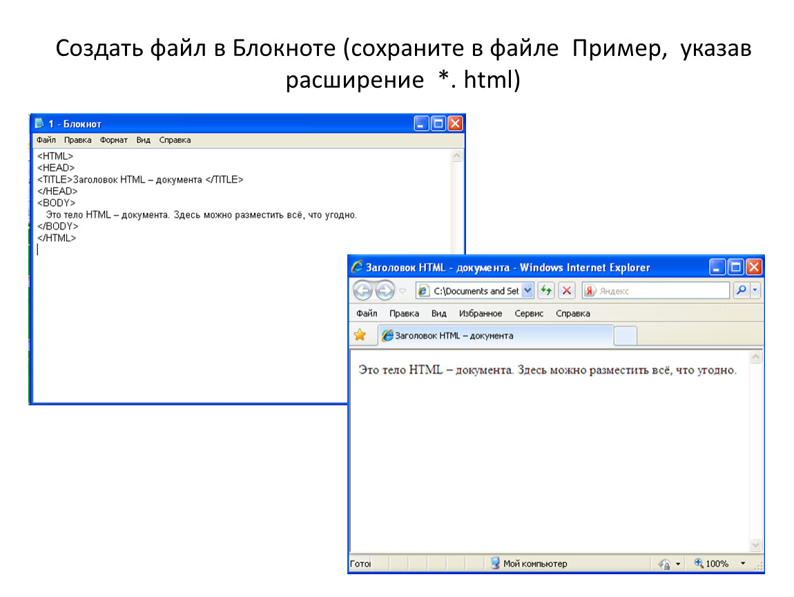 С помощью блокнота. Как в блокноте создать html документ. Заголовок в блокноте. Сохранение html документа. Создание html файла.