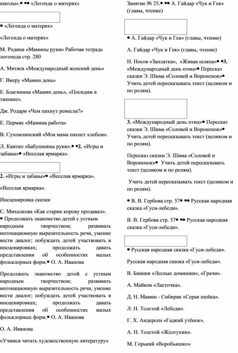 Перспективный план чтения художественной литературы в старшей группе по  программе 