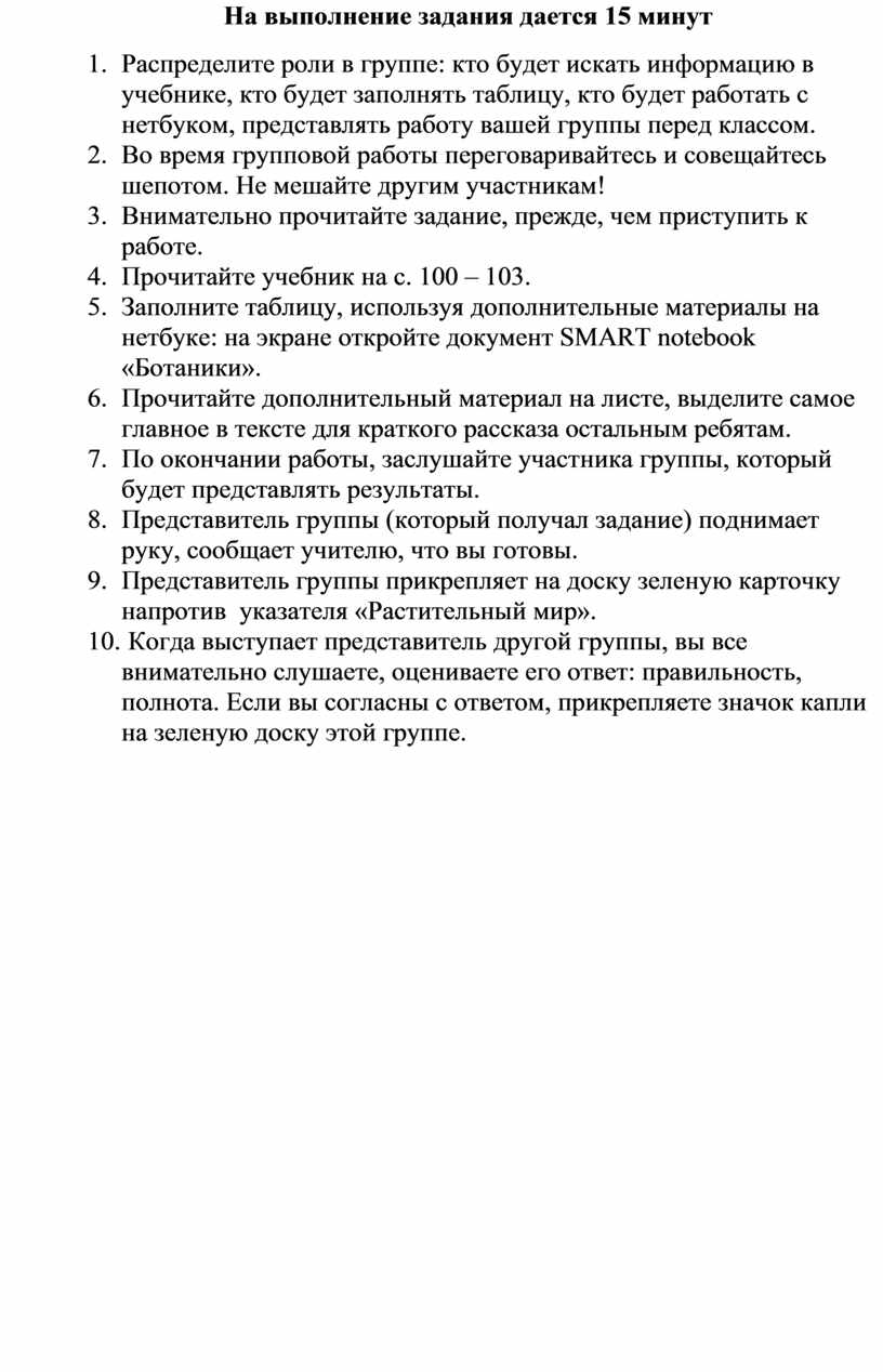 Лист планирования и продвижения по заданию в групповом проекте 4 класс