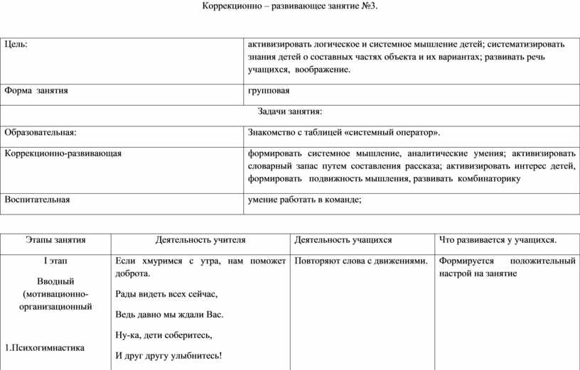 Коррекционно – развивающее занятие №3