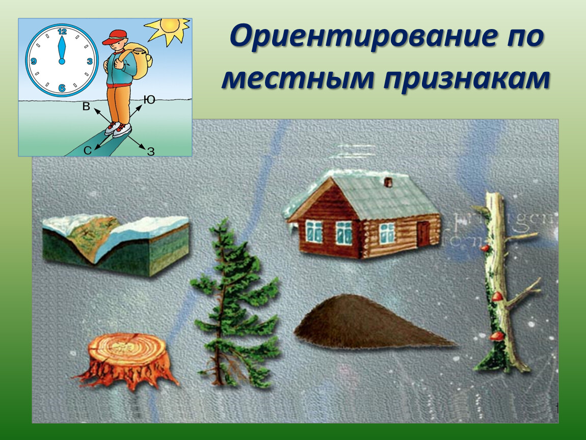 По каким признакам можно определить. Ориентирование на местности по местным признакам. Местные признаки ориентирования. Ориентирование по местности по местным признакам. Ориентирование по местности по природным признакам.