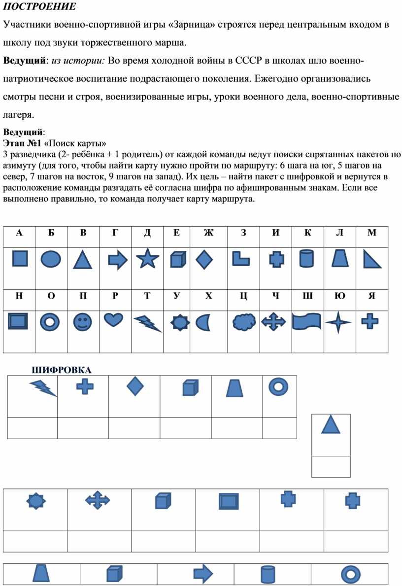 СЦЕНАРИЙ СПОРТИВНО-ПАТРИОТИЧЕСКОЙ ИГРЫ - «ЗАРНИЦА»