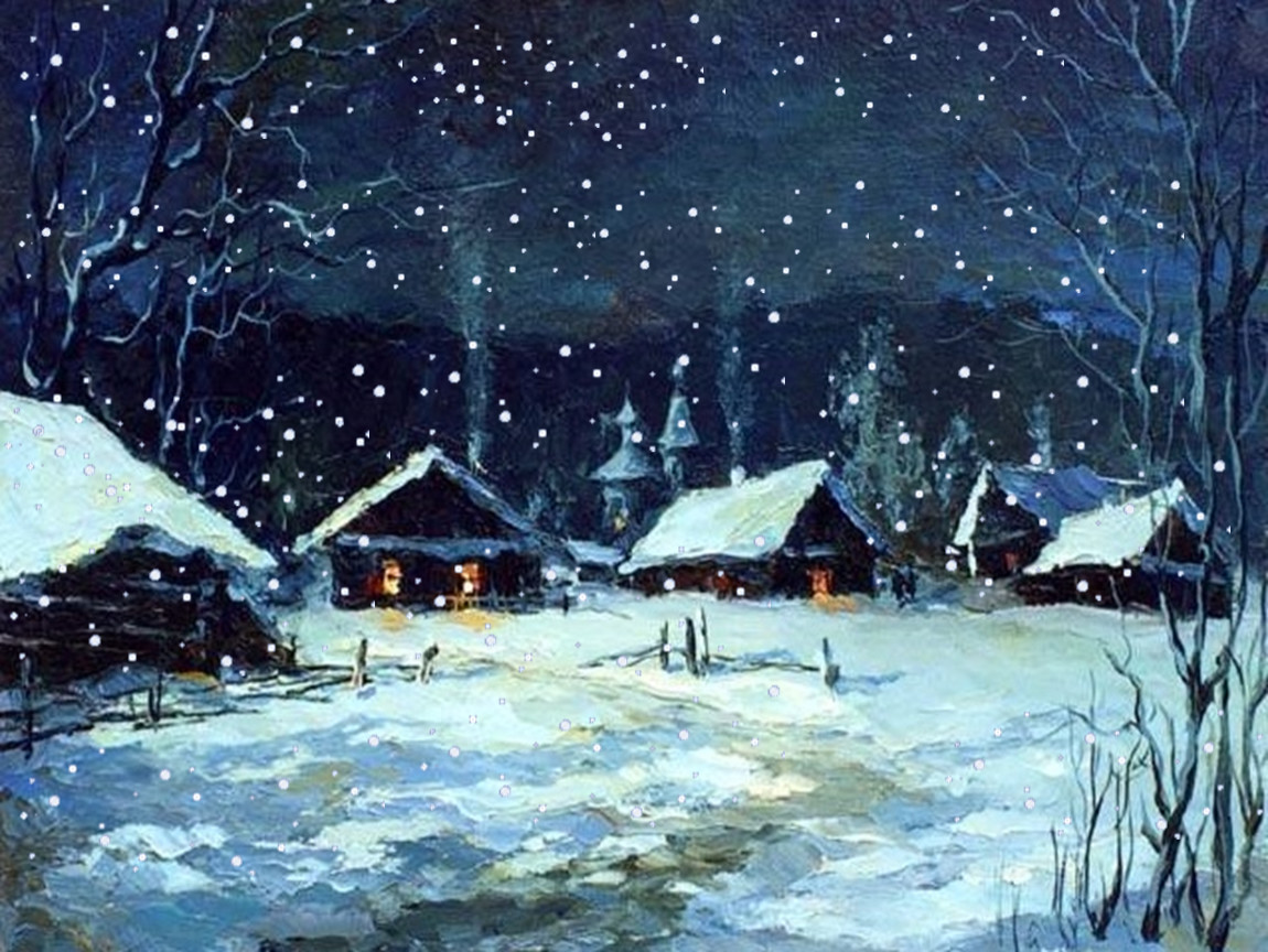 Ночные хаты. Зимняя Лунная ночь картина Янова Виктора.