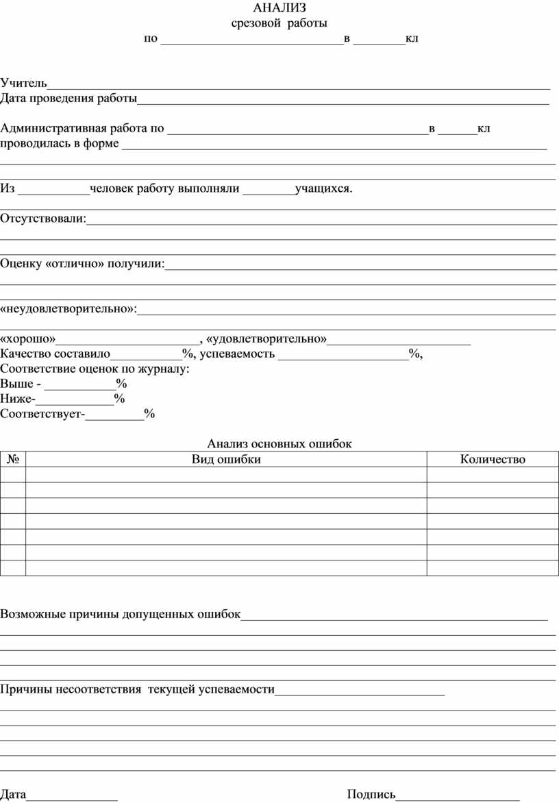 Анализ диагностической работы. Диагностическая работа бланк.