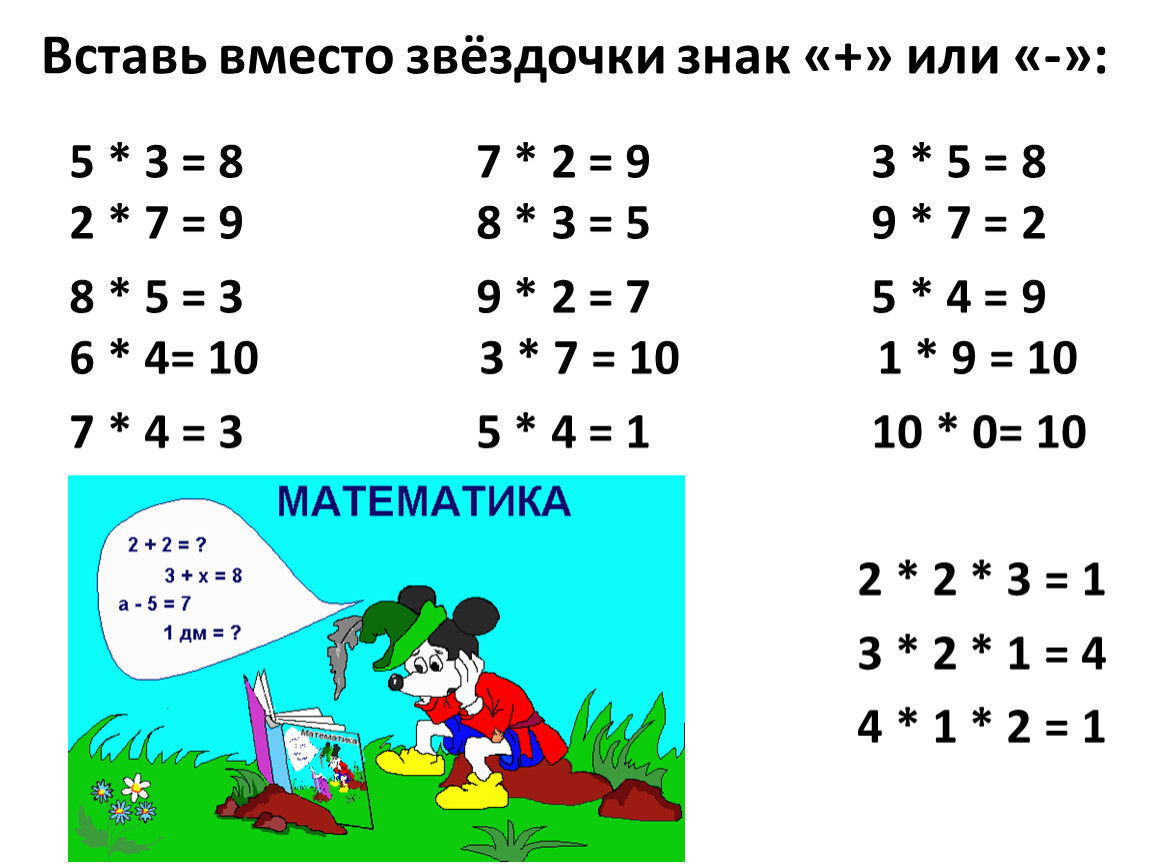 Поставь вместо кружков знаки действия