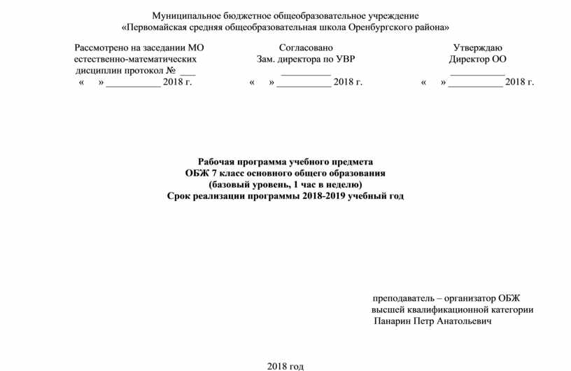 Рабочая программа по обж. Титульный лист рабочая программа по ОБЖ В 8 классе.