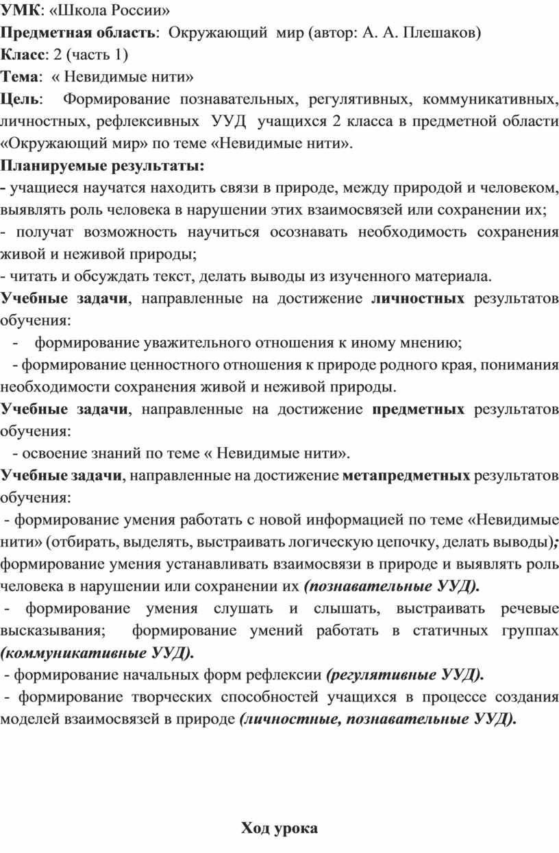 Конспект урока окружающего мира во 2 классе на тему: 