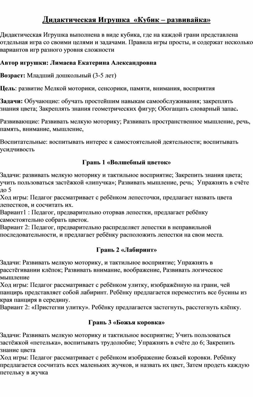 Д идактическая Игрушка «Кубик – развивайка»