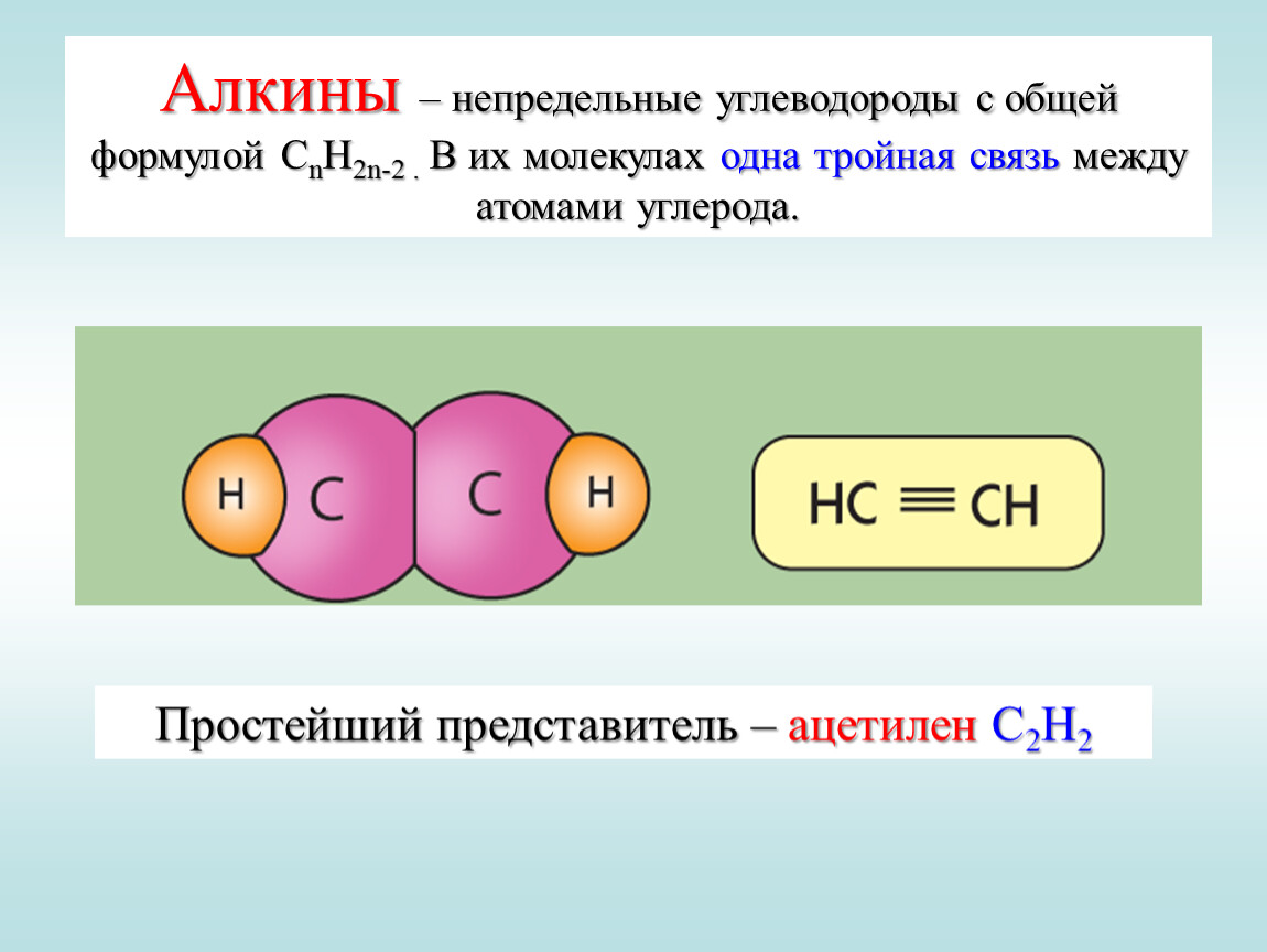 Алкины общая формула. Непредельные углеводороды Алкины.