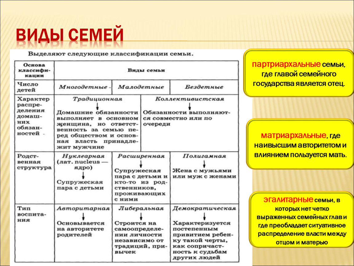 Презентация на тему типы семей