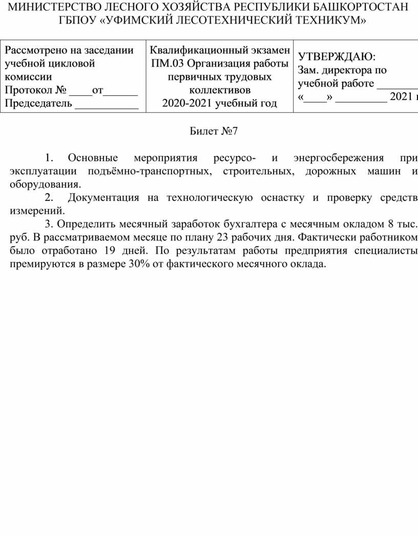 ПМ 03 Организация работы первичных трудовых коллективов. Комплект фондов  оценочных средств