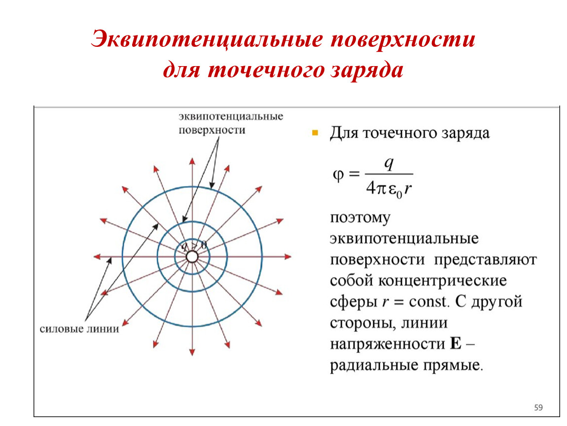 Линии поля точечного заряда. Эквипотенциальные поверхности и силовые линии поля. Эквипотенциальные линии электростатического поля. Эквипотенциальные линии точечного заряда. Силовые и эквипотенциальные линии точечного заряда.