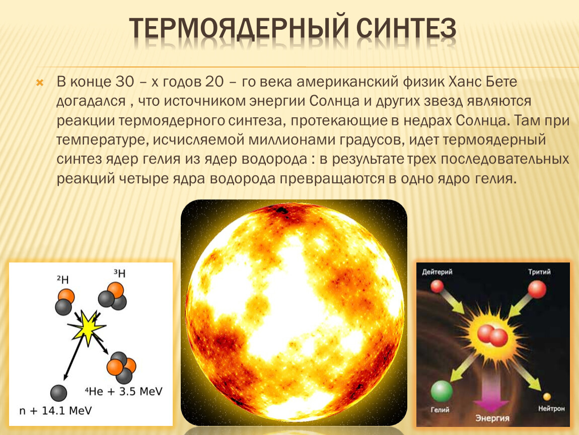 Ядерная реакция синтеза источник энергии солнца