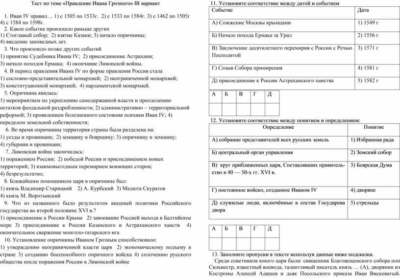 Контрольная работа по теме правление ивана грозного