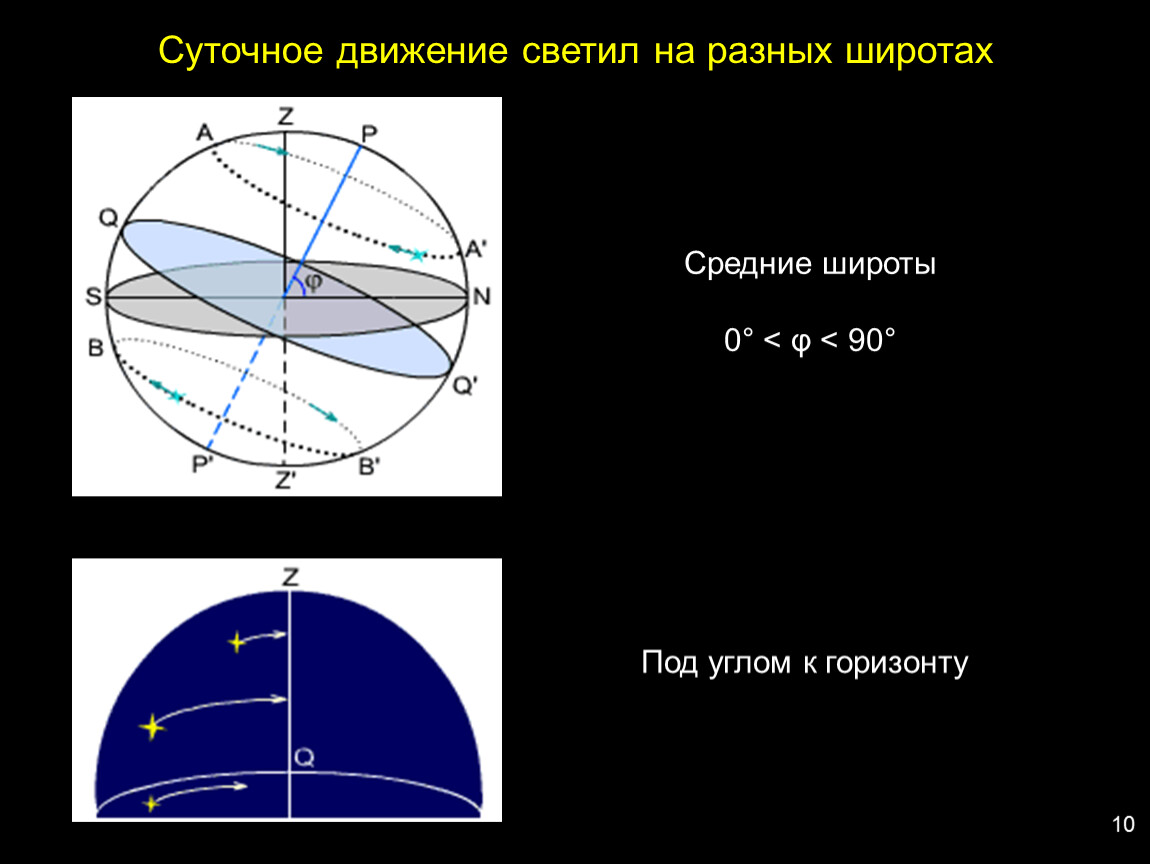 Средние широты. Суточное движение звезд в средних широтах. Сутрчное двмжение свеиил. Суточное движение светил в средних широтах. Видимое движение звезд на различных географических широтах.