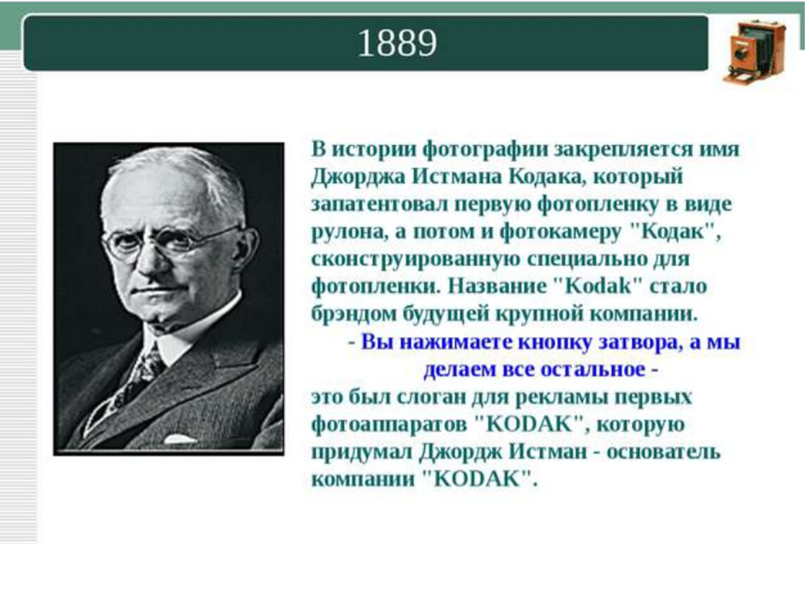 Джордж имя. Джорджа Истмана Кодак. Джордж Истман запатентовал фотопленку. 11 Октября 1881 года в США запатентована фотопленка. 1889 Год Кодак.