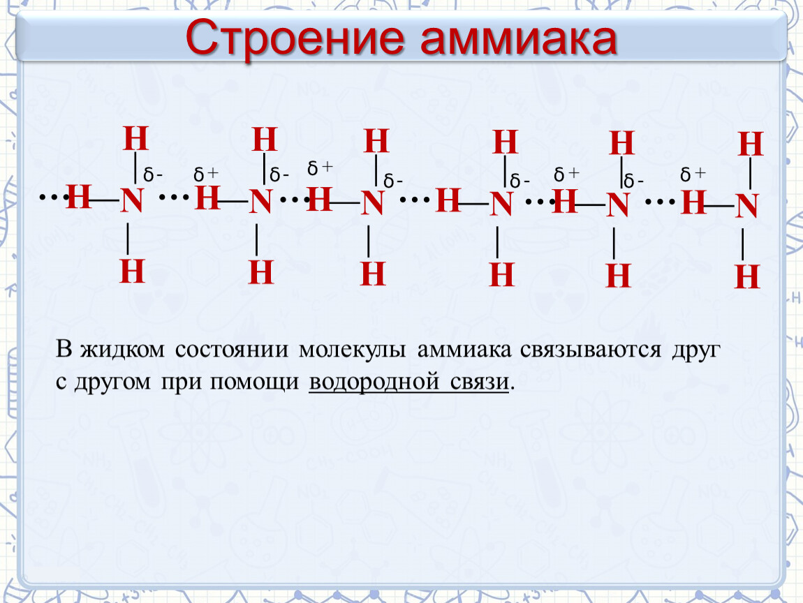 Аммиак связь. Схема образования водородной связи между молекулами воды и аммиака. Строение аммиака. Строение молекулы аммиака 9 класс. Схема образования водородной связи между молекулами аммиака.