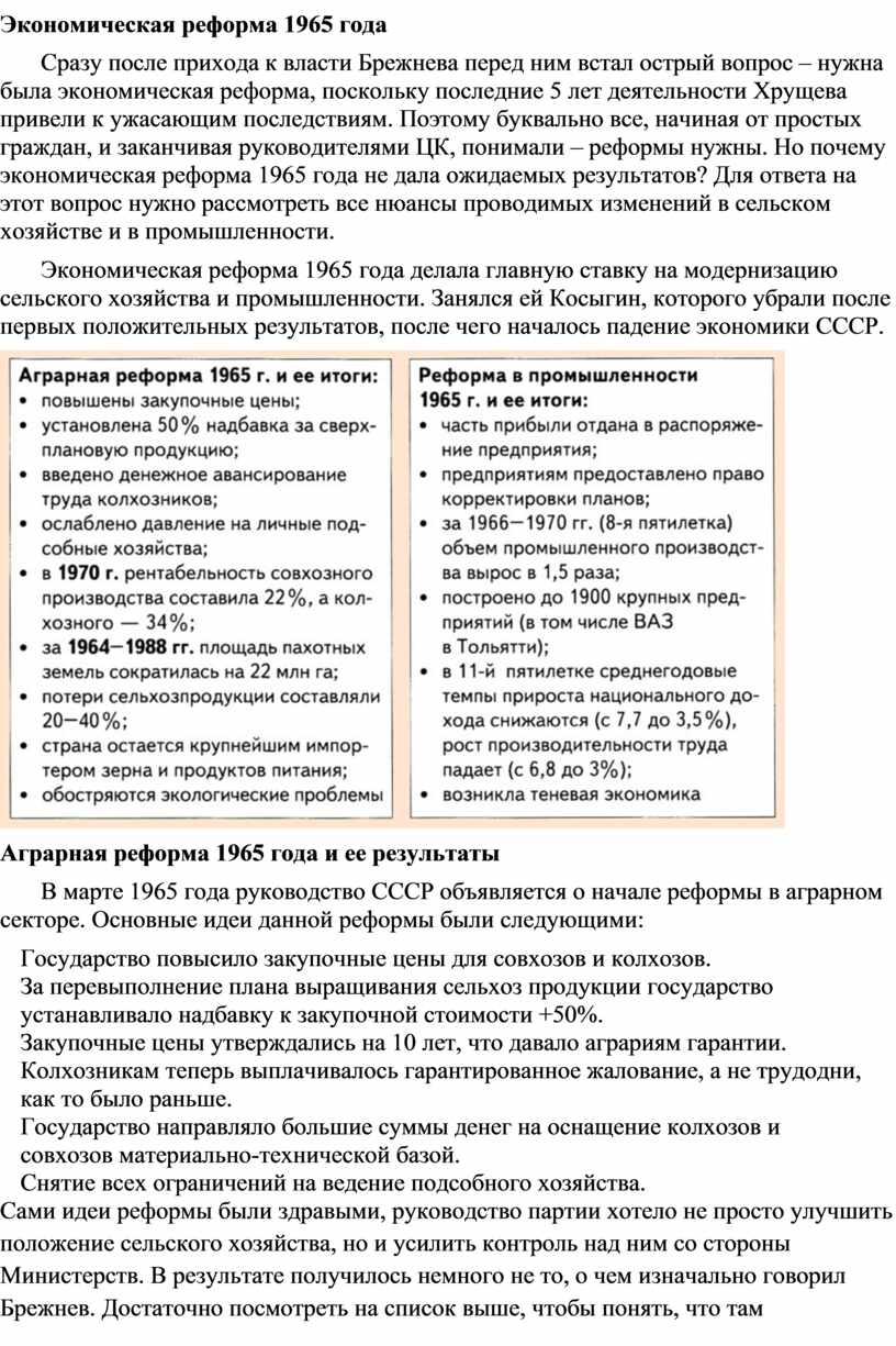 Аграрная реформа 1965 и ее результаты