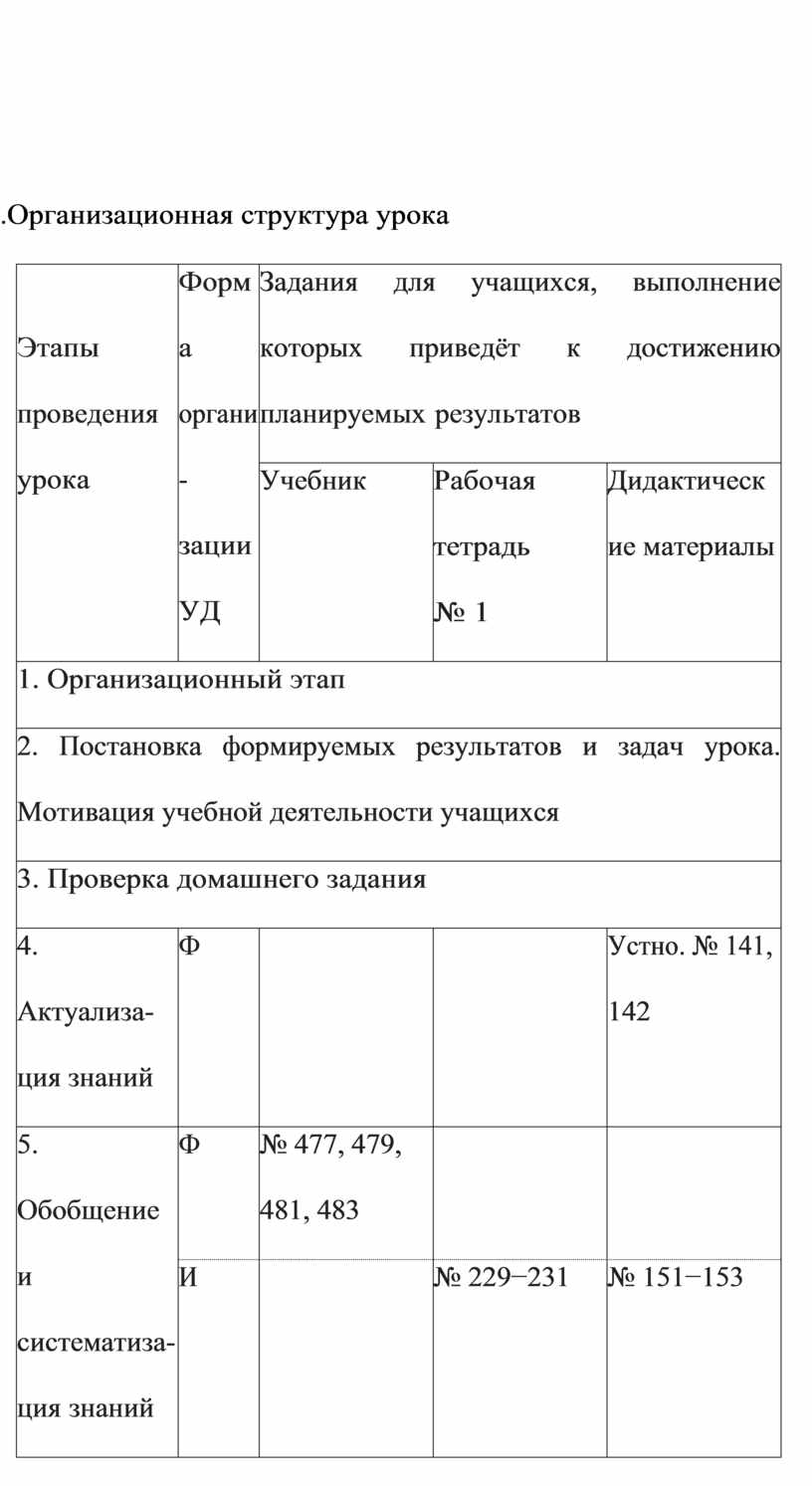 Технологическая карта 8 класс геометрия