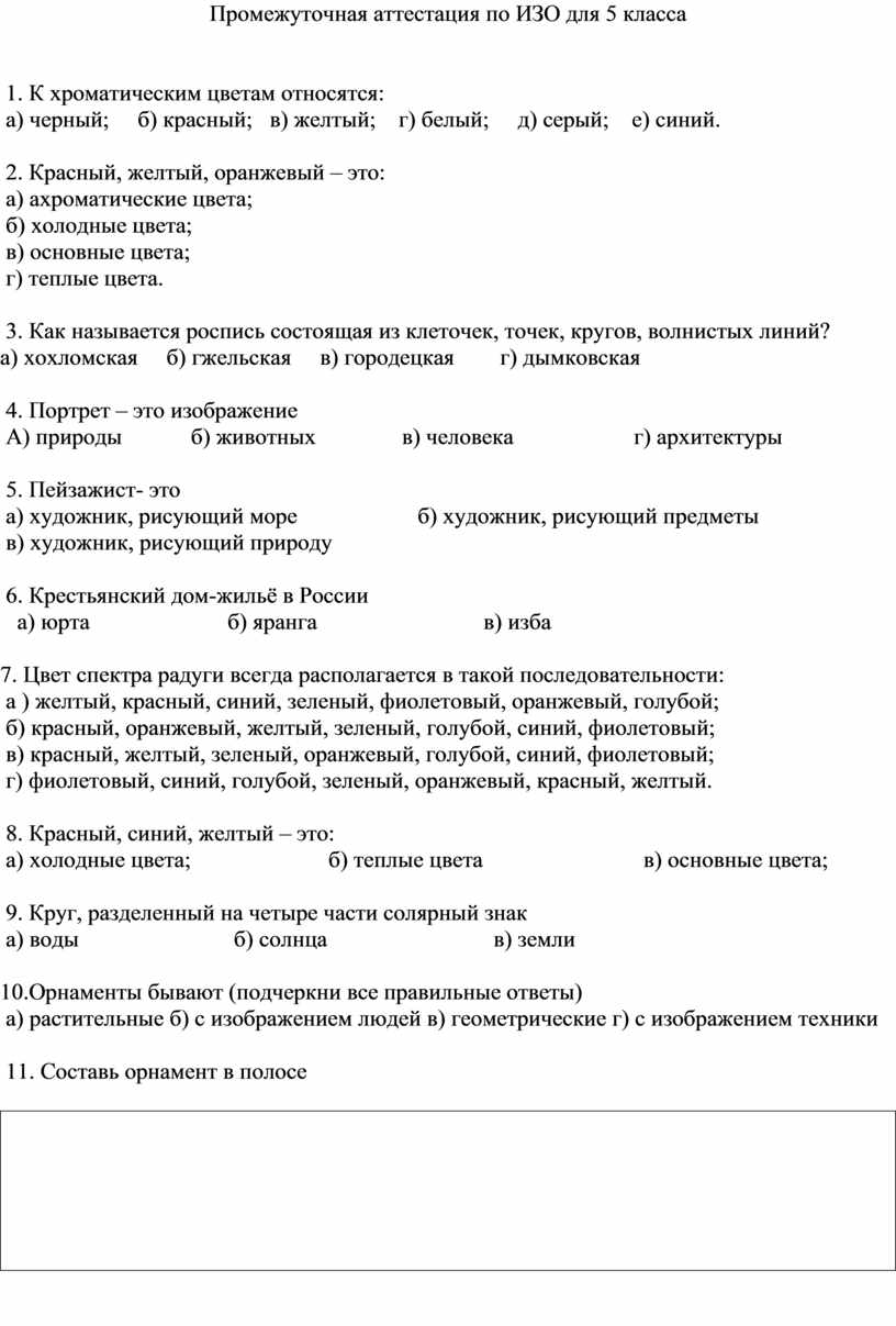 Промежуточная аттестация по изо 8 класс рисунок