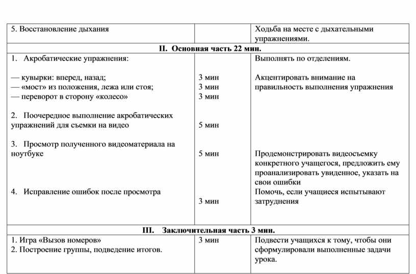 План конспект гимнастика 11 класс