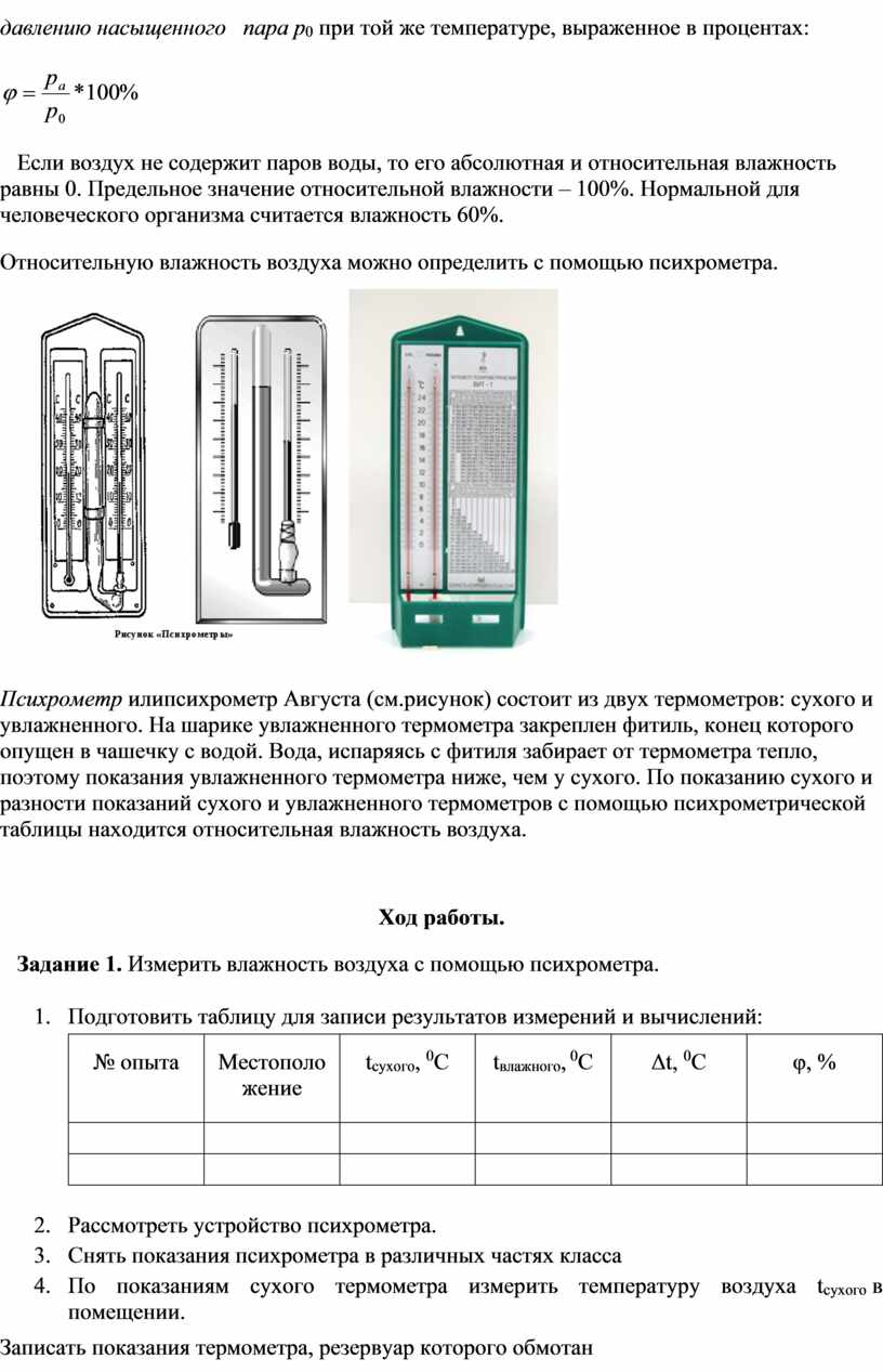 Реферат: Задачи на определение абсолютной и относительной влажности