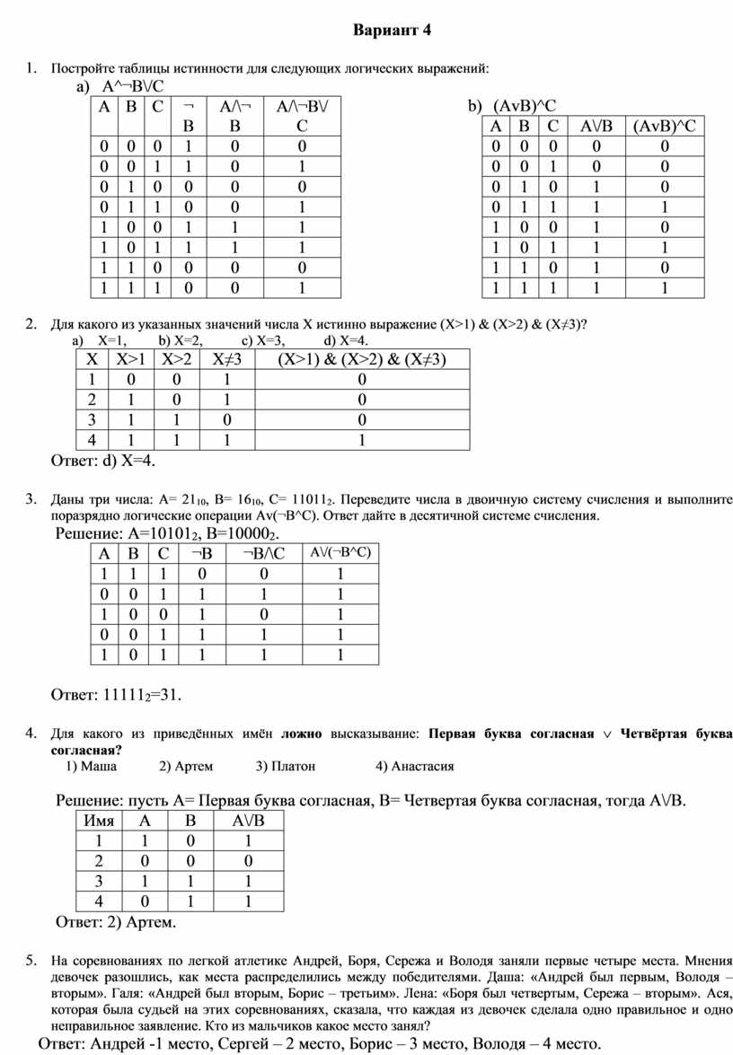 Контрольная по информатике 8 класс алгебра логики. Построй таблицу истинности для логического выражения ¬a∨¬b.. Таблица истинности логического выражения AVB. Построение таблиц истинности для логических выражений 8 класс. Постройте таблицы истинности для логических выражений вариант 6.